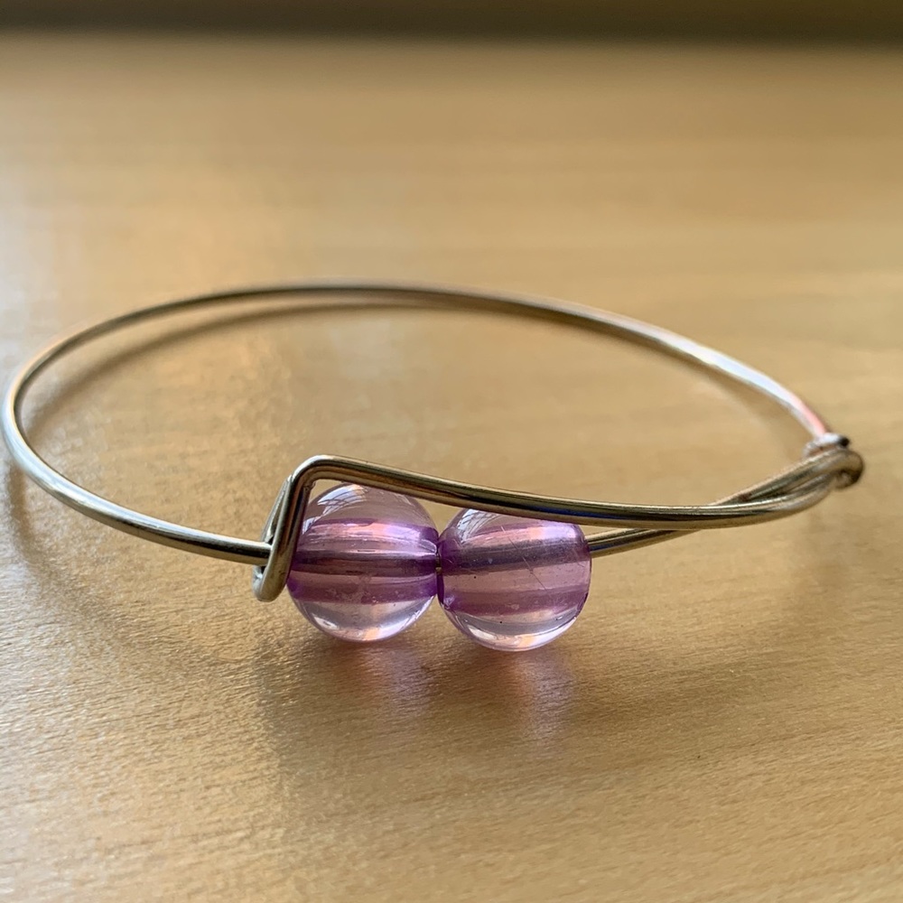 Handmade silver and purple bead bracelet